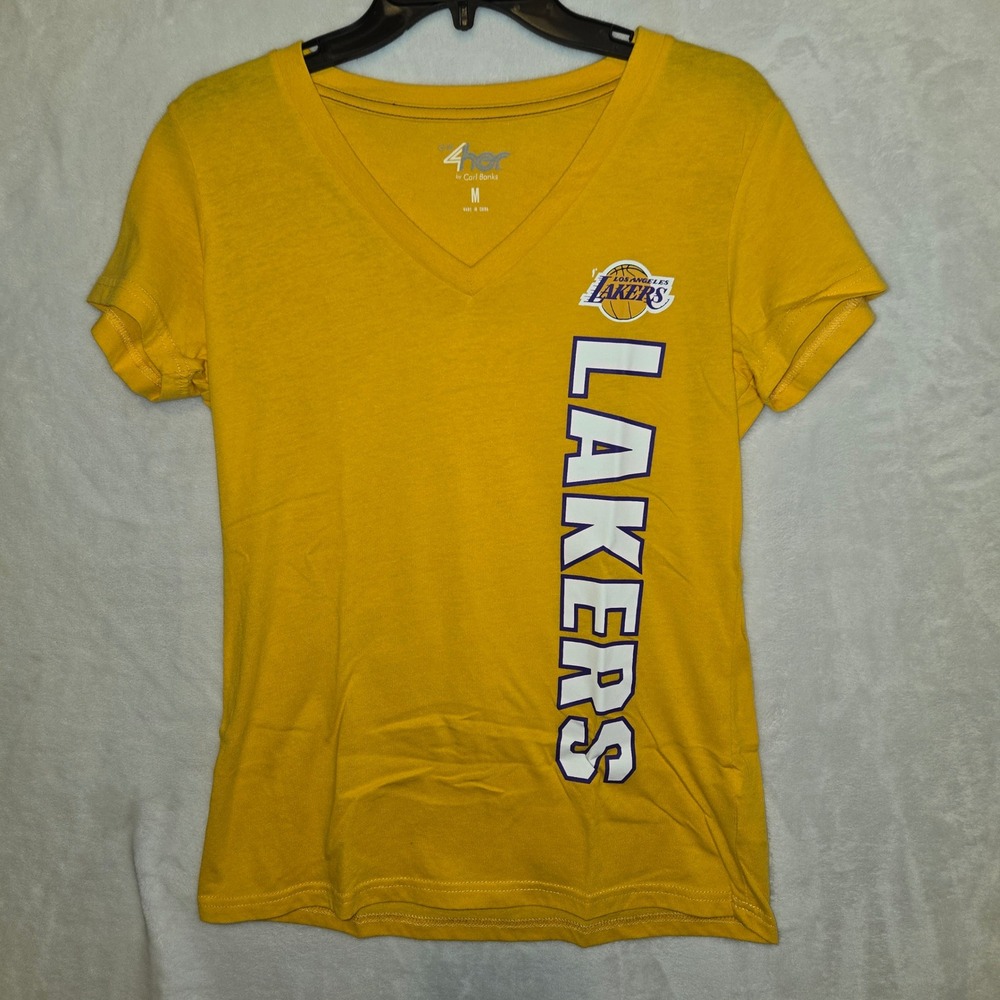 Los Angeles Lakers 4Her by Carl Banks Yellow V Neck T Shirt Womens Medium NBA